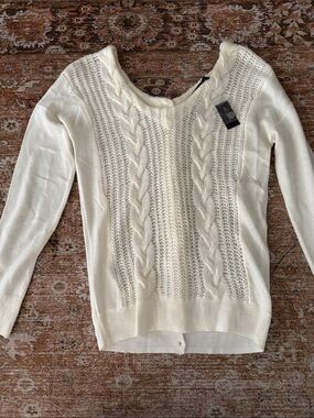The Limited Cream Cable-Knit Scoop Neck Sweater